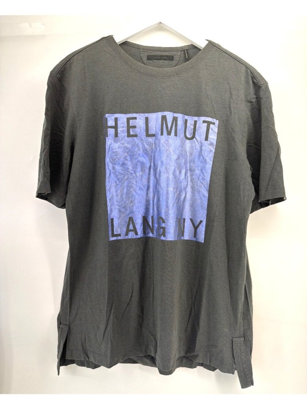 Helmut Lang Film Print Tee in Dark Gray Blue Logo Men Size Large